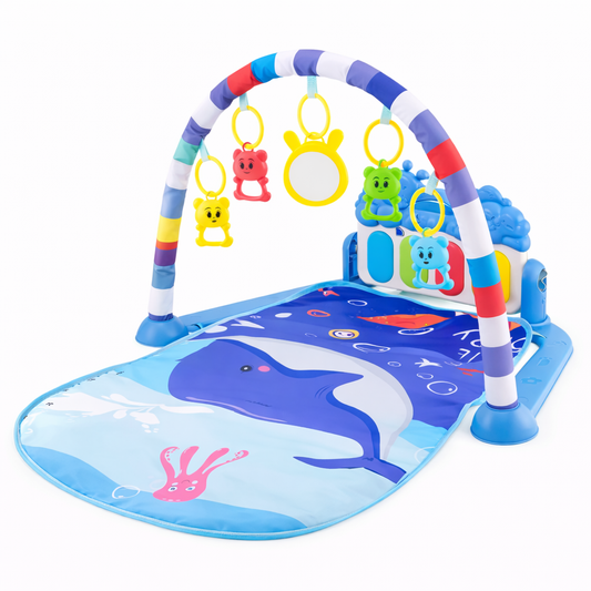 Tapis d’éveil bébé avec arche, jouets suspendus et miroir – thème océan